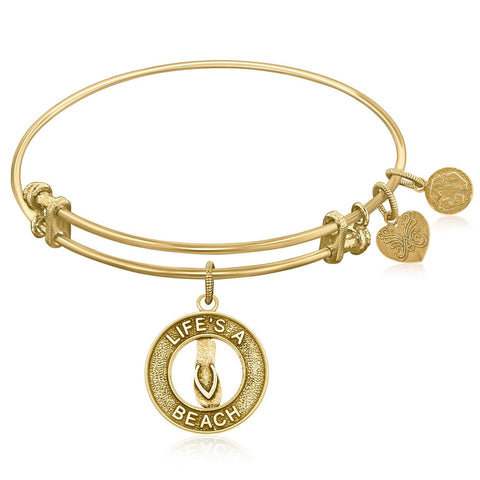 Expandable Bangle in Yellow Tone Brass with Life's A Beach Symbol