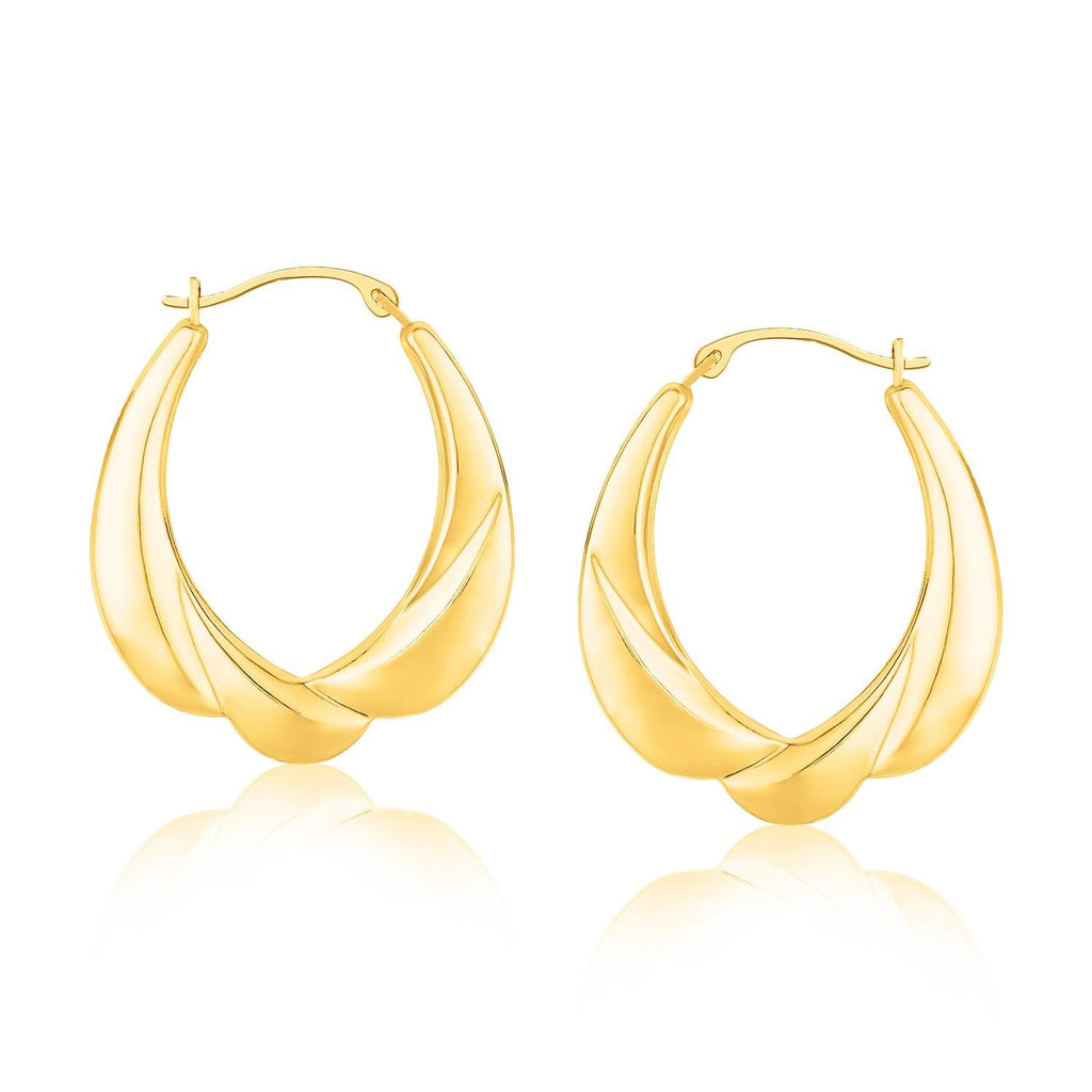 14K Yellow Gold Scallop Motif Graduated Oval Hoop Earrings