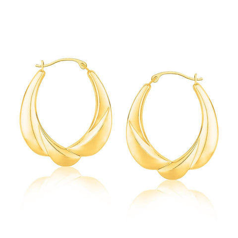 14K Yellow Gold Scallop Motif Graduated Oval Hoop Earrings