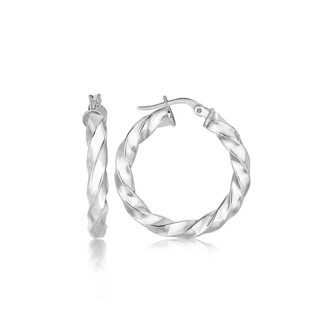 Sterling Silver Polished Motif Twist Style Hoop Earrings