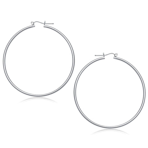 14K White Gold Polished Hoop Earrings (60 mm)