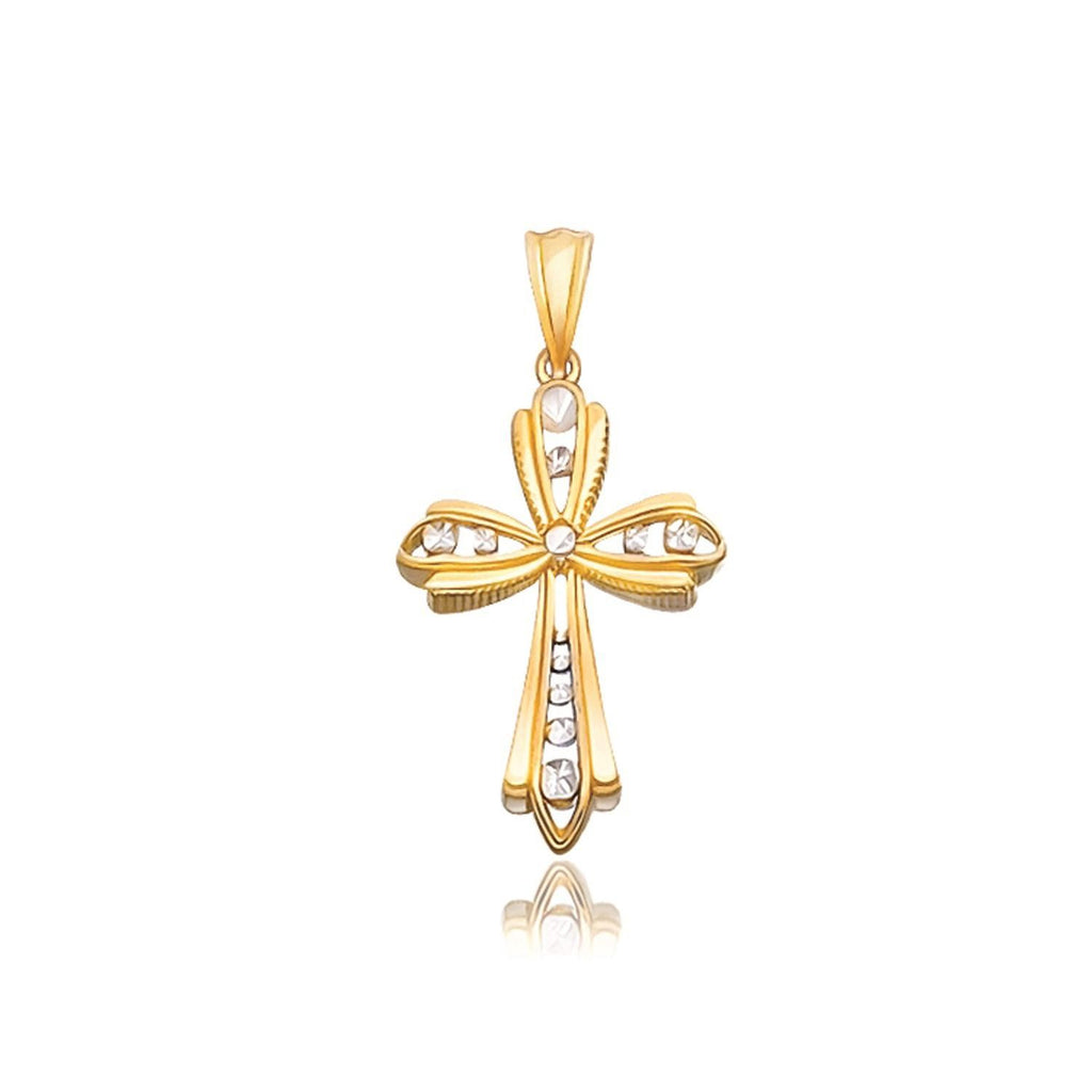 14K Two-Tone Gold Fancy Cross Pendant with Diamond Cuts