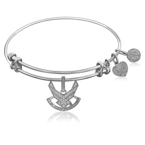 Expandable Bangle in White Tone Brass with U.S. Air Force Symbol