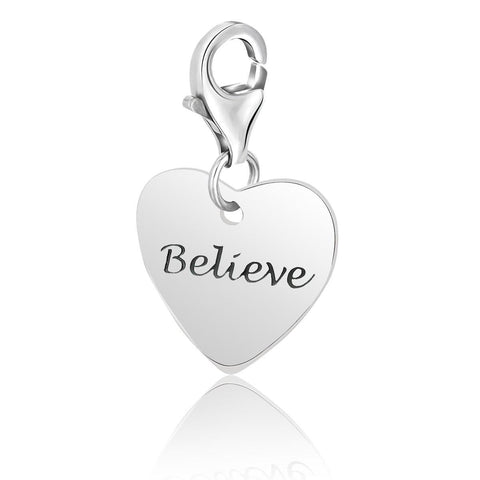 Sterling Silver Heart BELIEVE Charm