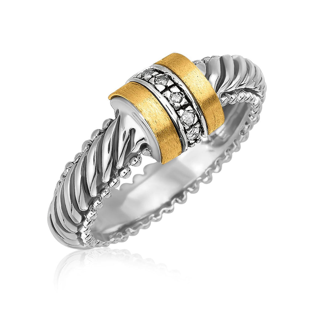 18K Yellow Gold and Sterling Silver Diamond Italian Cable Ring (.04 ct. tw.)