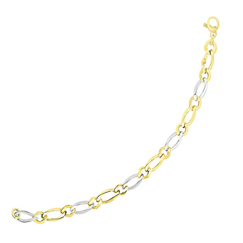 14K Two-Tone Gold Figaro Chain Bracelet with Long and Short Links