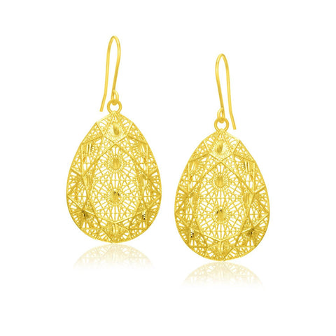 14K Yellow Gold Spiral Pattern Mesh Teardrop Pendant