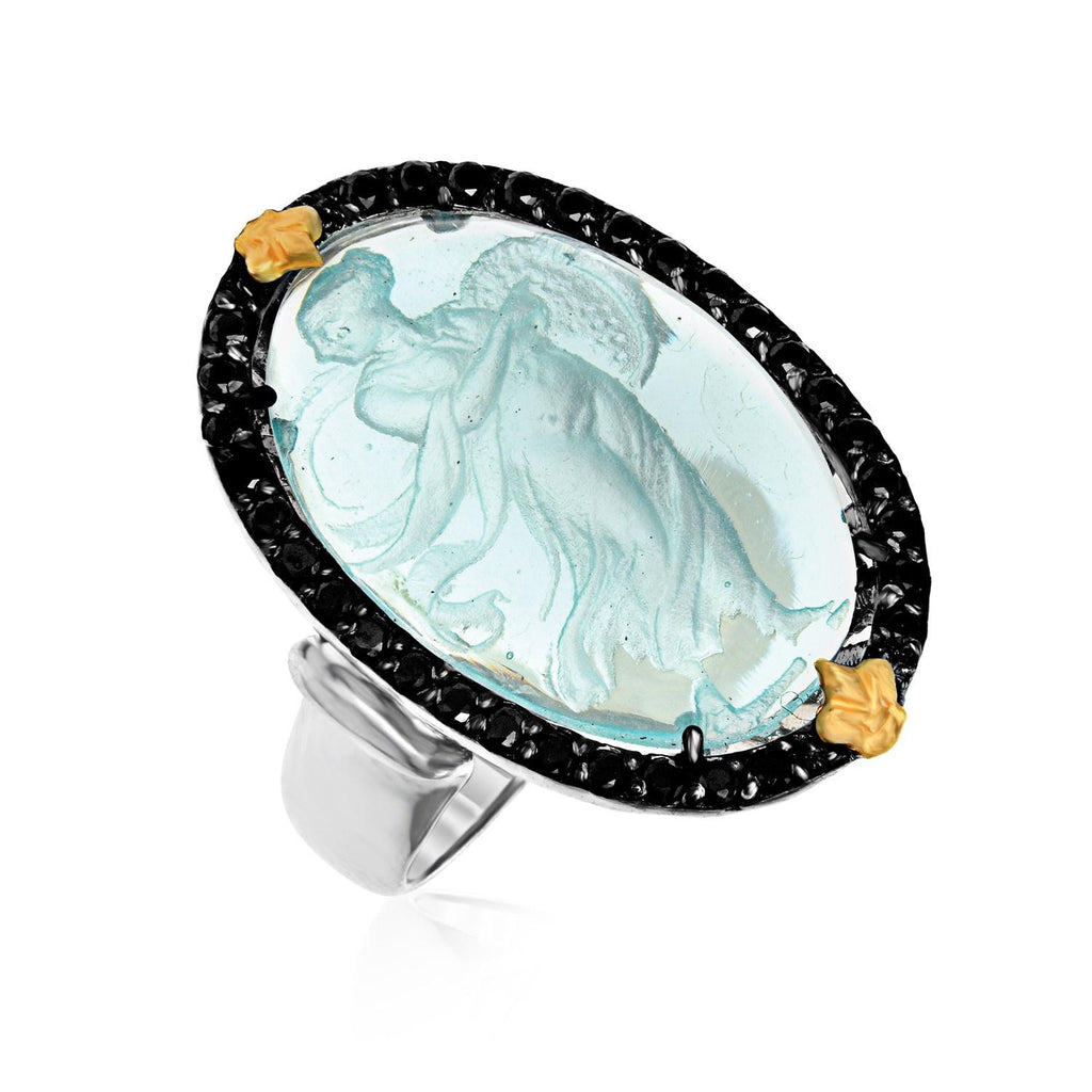 18K Yellow Gold & Sterling Silver Venetian Glass and Black Spinel Ring