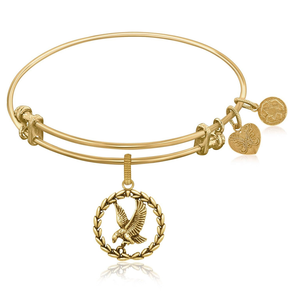 Expandable Bangle in Yellow Tone Brass with American Eagle Charm Symbol