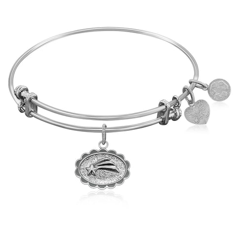 Expandable Bangle in White Tone Brass with Shooting Star Make A Wish Symbol