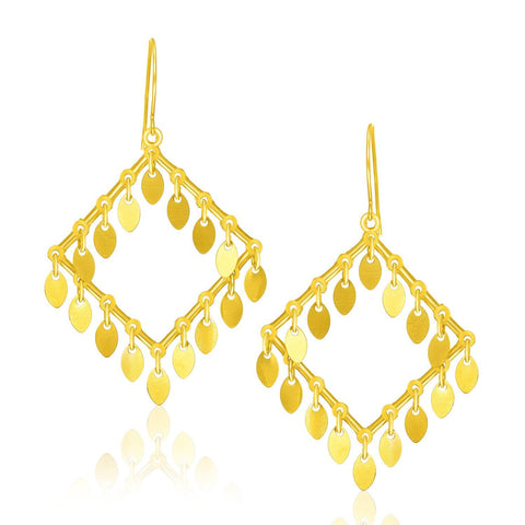 14K Yellow Gold Diamond Shape Earrings with Marquise Sequins