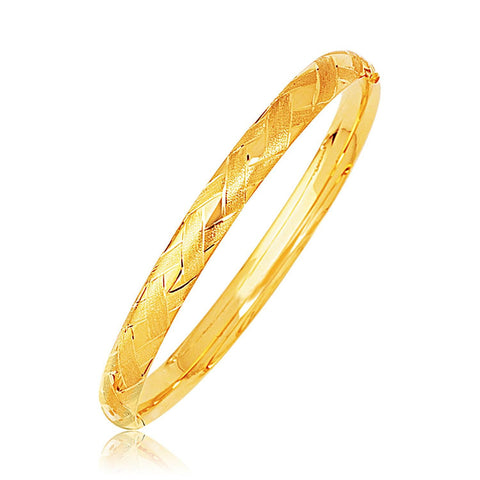 14k Yellow Gold Domed Bangle with a Weave Motif