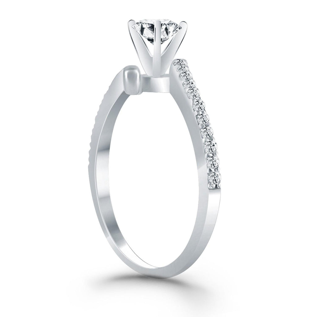 14K White Gold Open Shank Bypass Diamond Engagement Ring