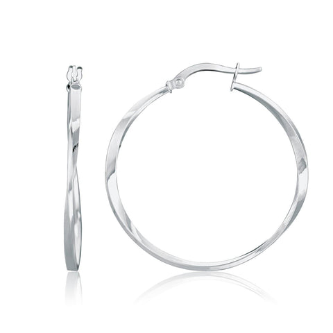 14K White Gold Mobius Twisted Hoop Earrings