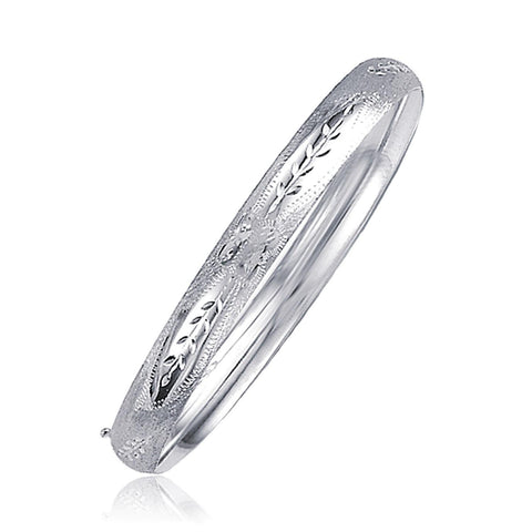 Classic Floral Carved Bangle in 14K White Gold (6.0mm)