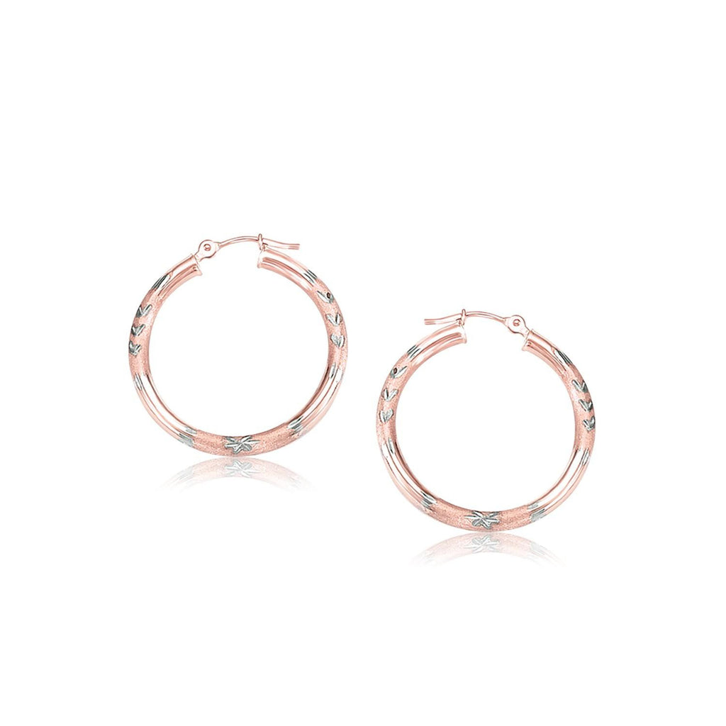 14K Rose Gold Fancy Diamond Cut Hoop Earrings (25mm Diameter)