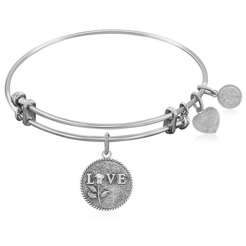 Expandable Bangle in White Tone Brass with Love Special Message Symbol