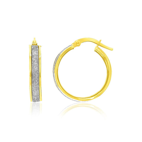 14K Two-Tone Gold Glittery Center Hoop Earrings