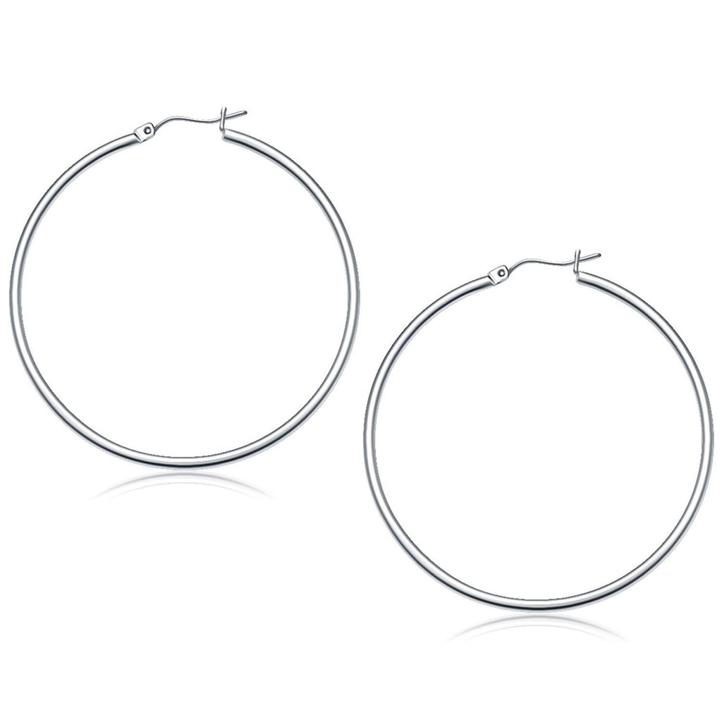 14K White Gold Polished Hoop Earrings (50 mm)