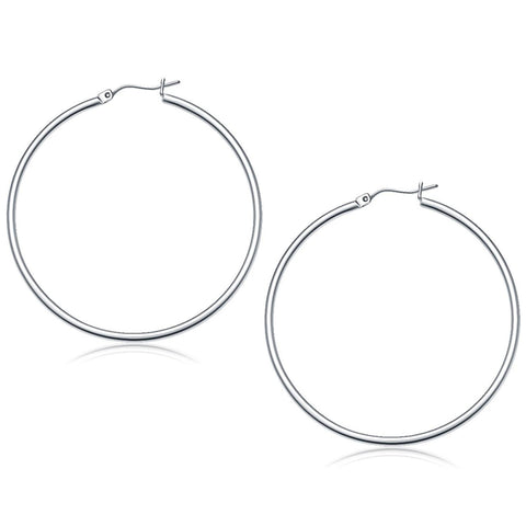 14K White Gold Polished Hoop Earrings (50 mm)