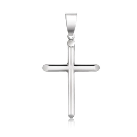 14K White Gold Slim Cross with Tapered Ends Pendant