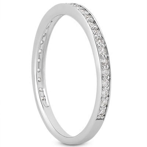 14K White Gold Micro-pave Diamond Wedding Ring Band Set 3/4 Around