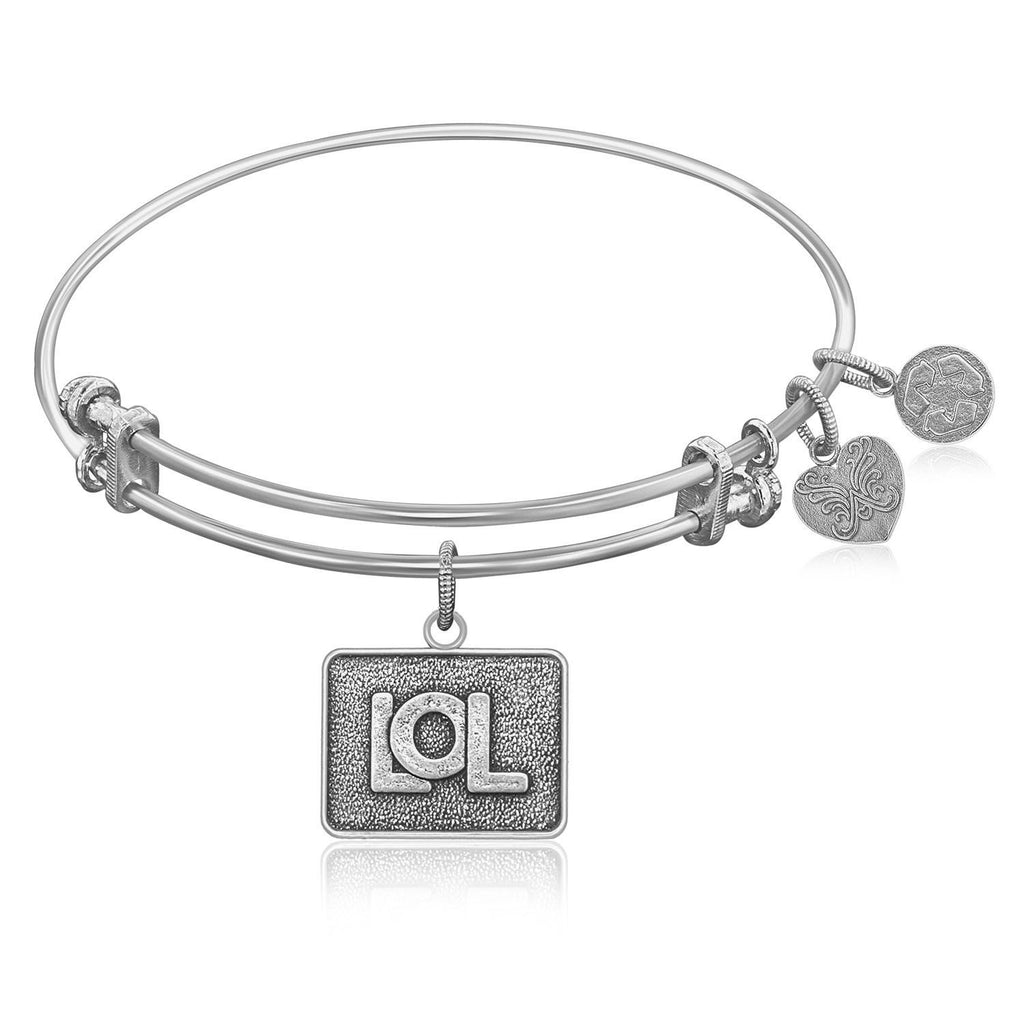 Expandable Bangle in White Tone Brass with LOL Symbol