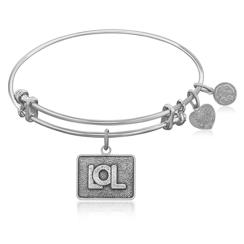 Expandable Bangle in White Tone Brass with LOL Symbol