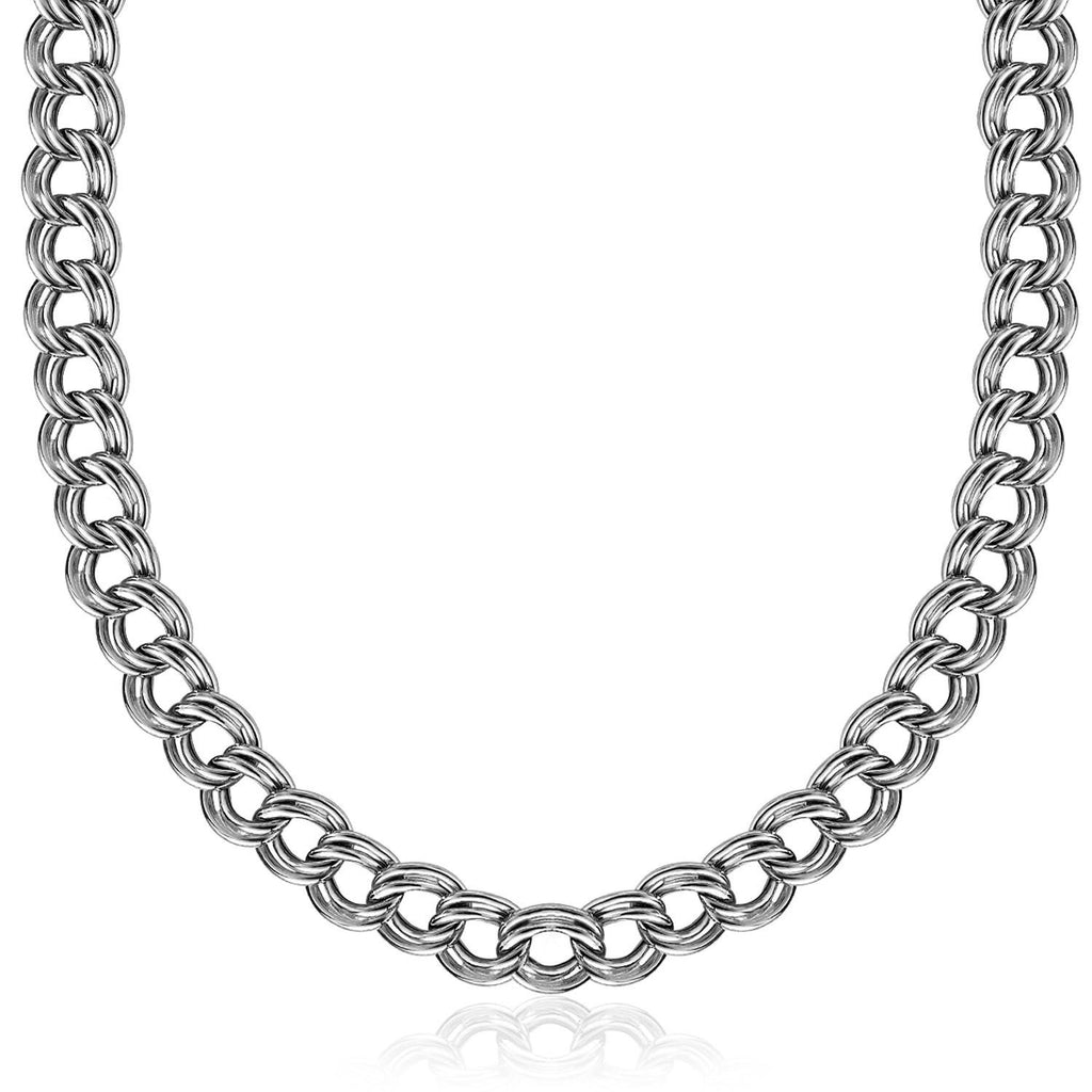 Sterling Silver Rhodium Plated Classic Double Curb Style Chain Necklace