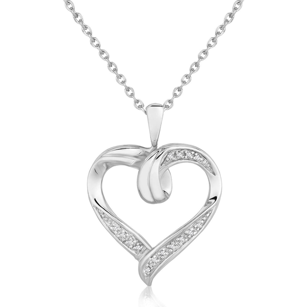 Sterling Silver Loop Dual Heart Diamond Accented Pendant (.05 ct t.w.)