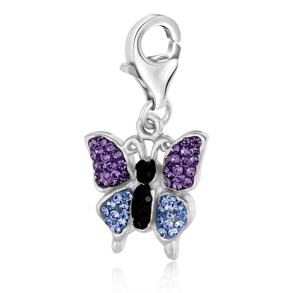 Sterling Silver Butterfly Charm with Lavender and Blue Tone Crystal Accents