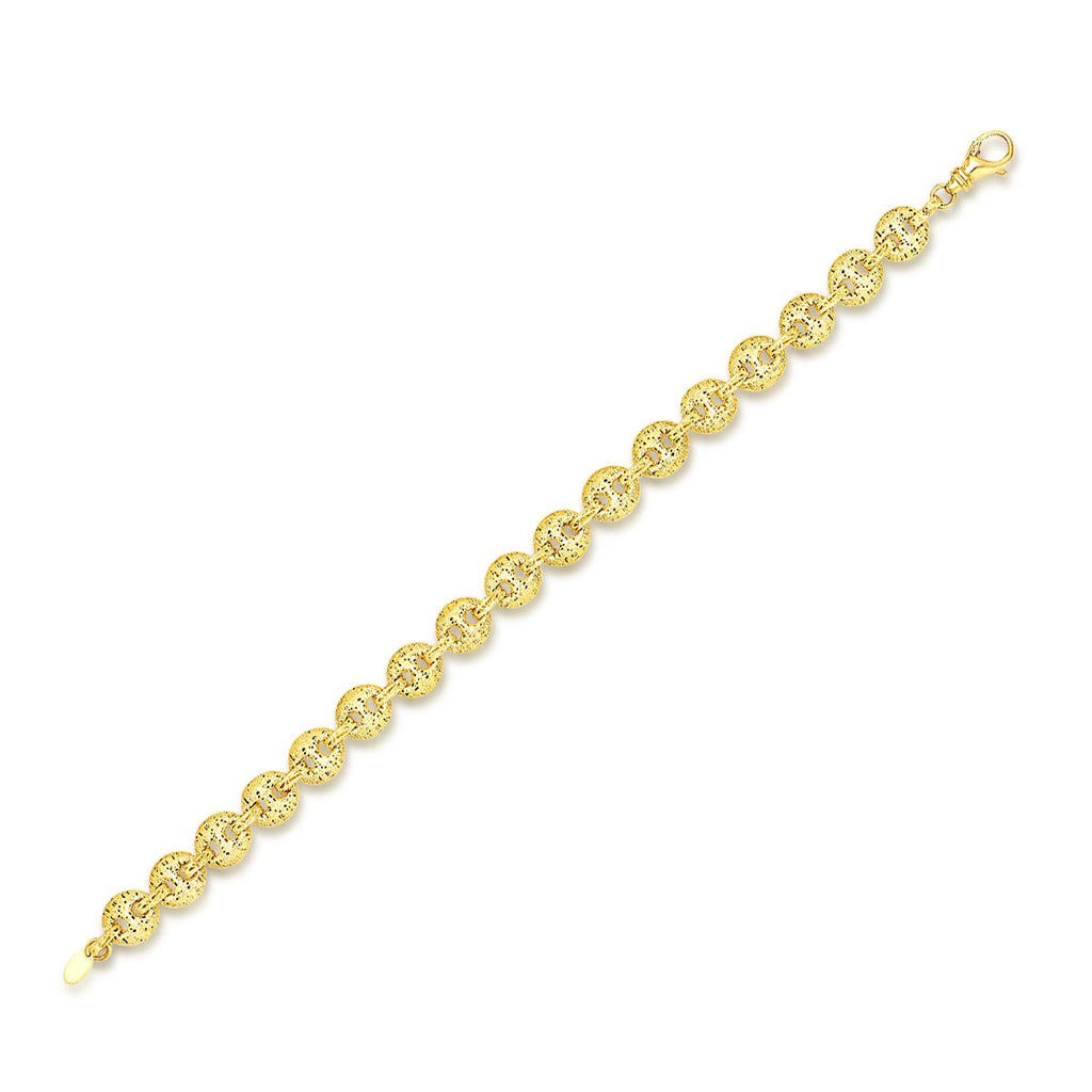 14K Yellow Gold Mariner Bracelet with Puff Sanded Textured Links