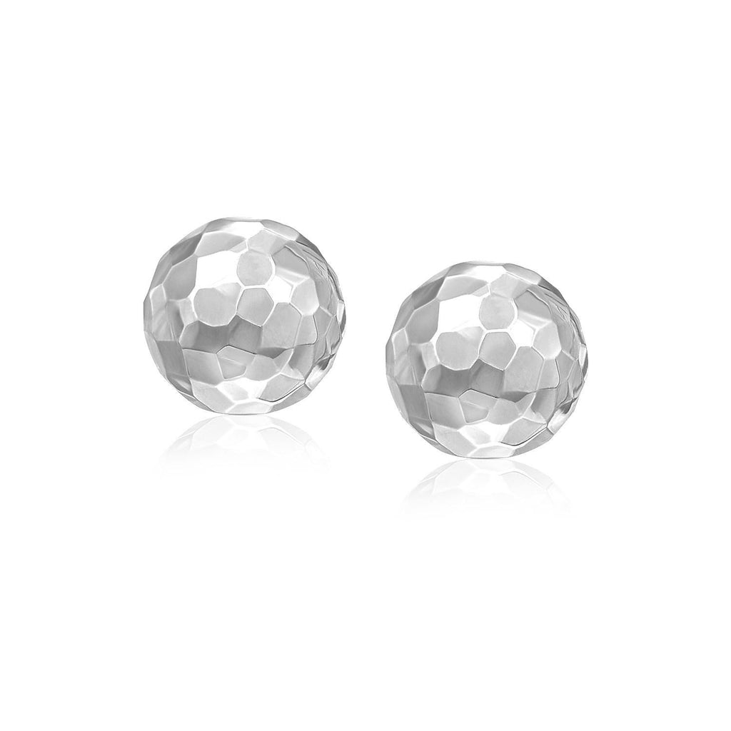 14K White Gold 7mm Round Faceted Style Stud Earrings