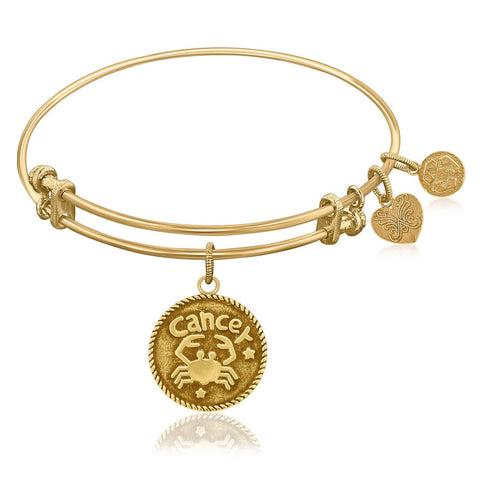 Expandable Bangle in Yellow Tone Brass with Cancer Symbol