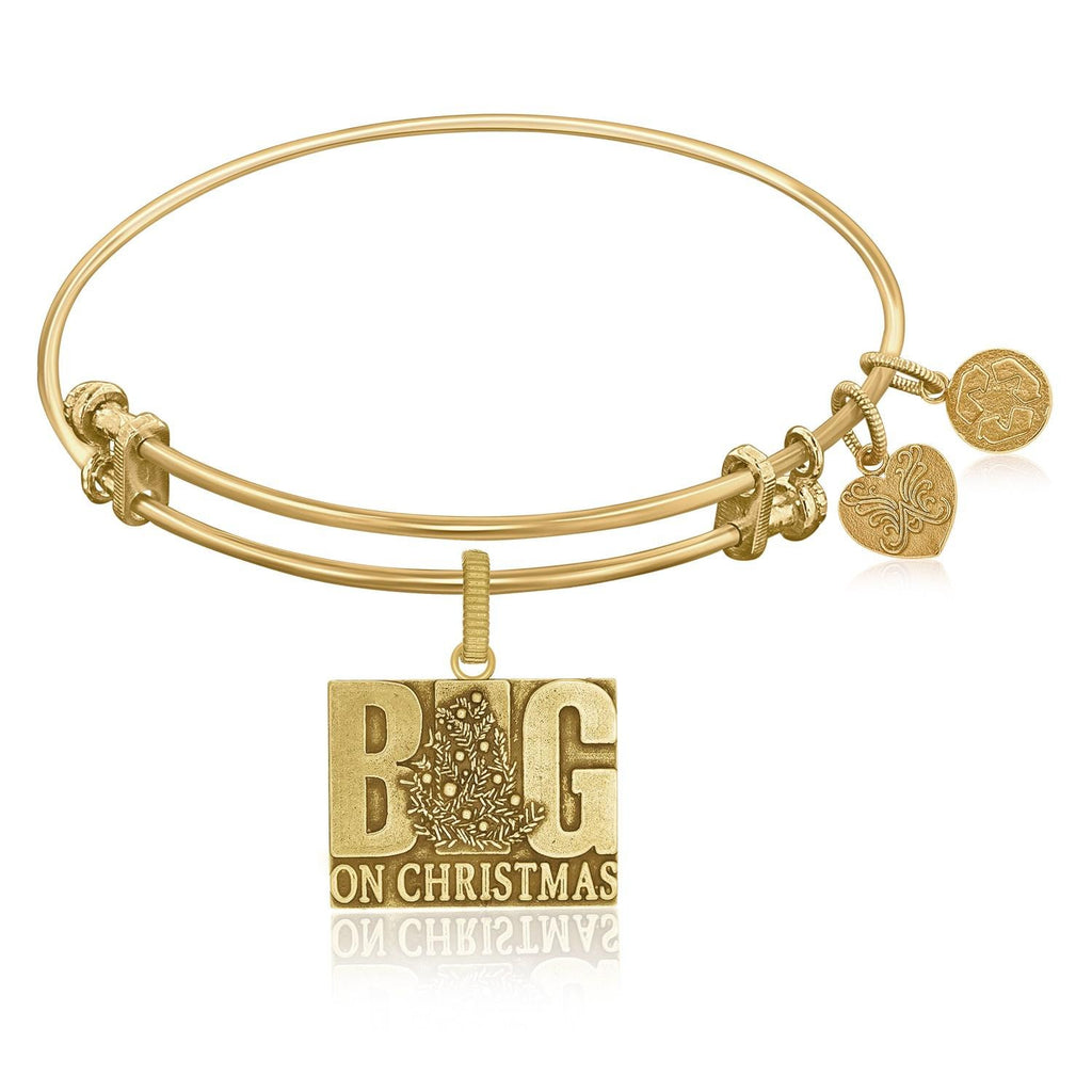 Expandable Bangle in Yellow Tone Brass with Big On Christmas Symbol