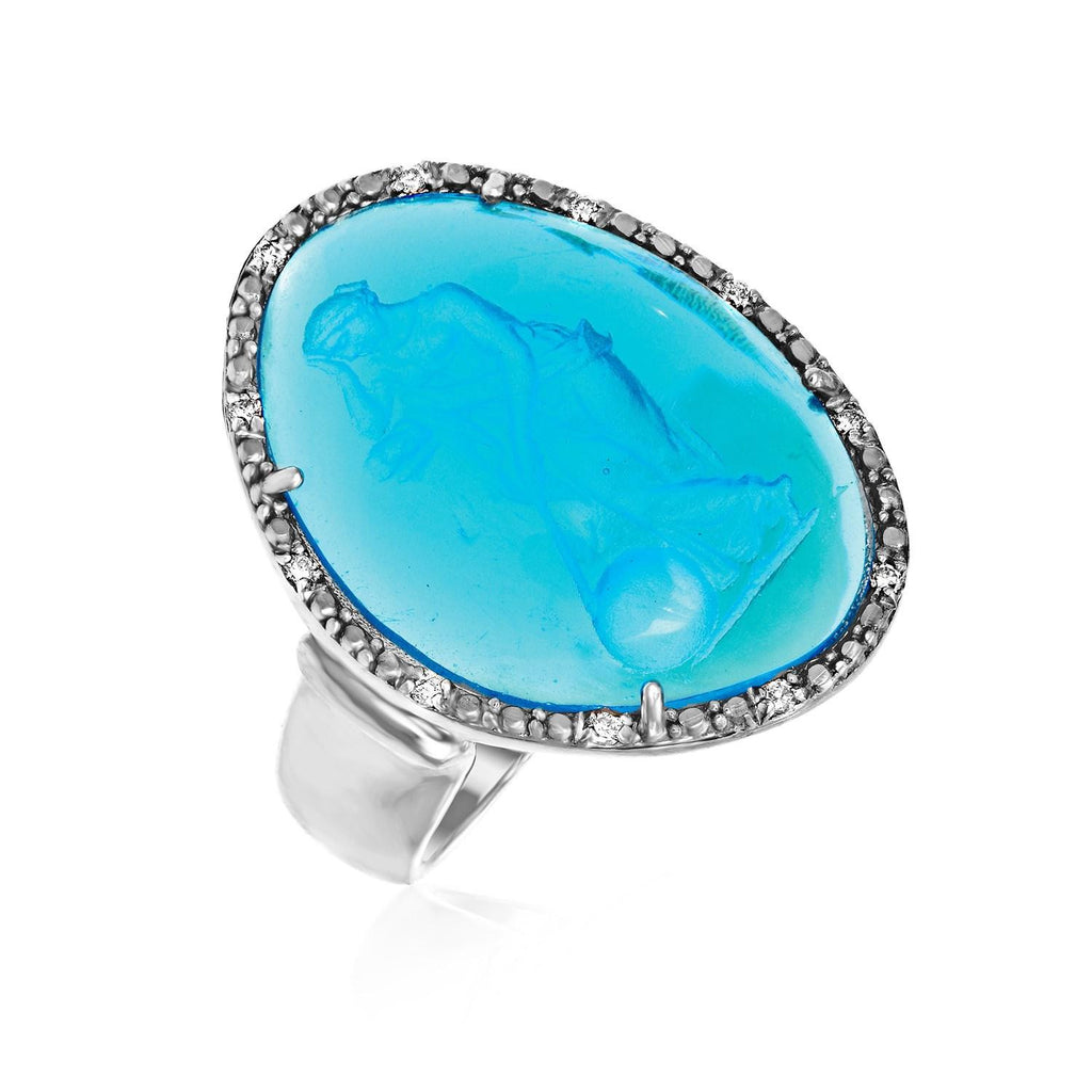 Sterling Silver Ring with Blue Venetian Glass Cameo