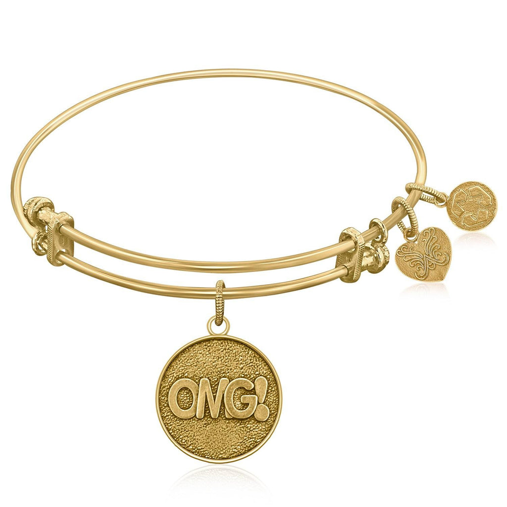 Expandable Bangle in Yellow Tone Brass with OMG! Symbol