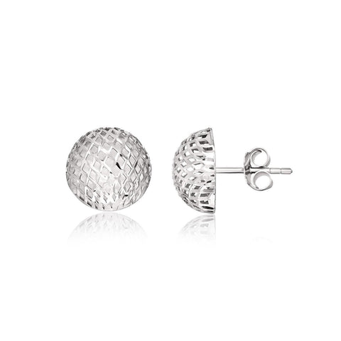 Sterling Silver Round Stud Earrings with Mesh Design