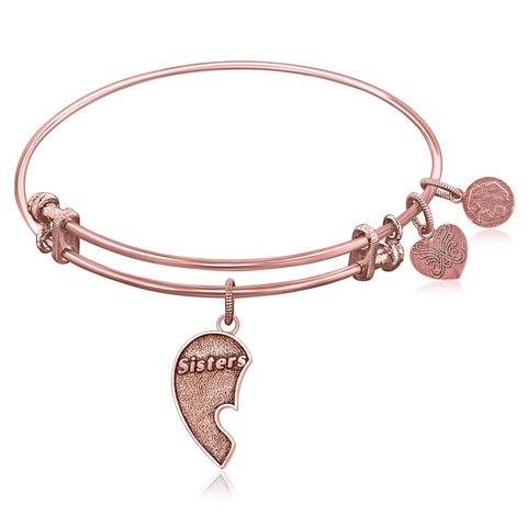 Expandable Bangle in Pink Tone Brass with Sisters Inseparable Symbol