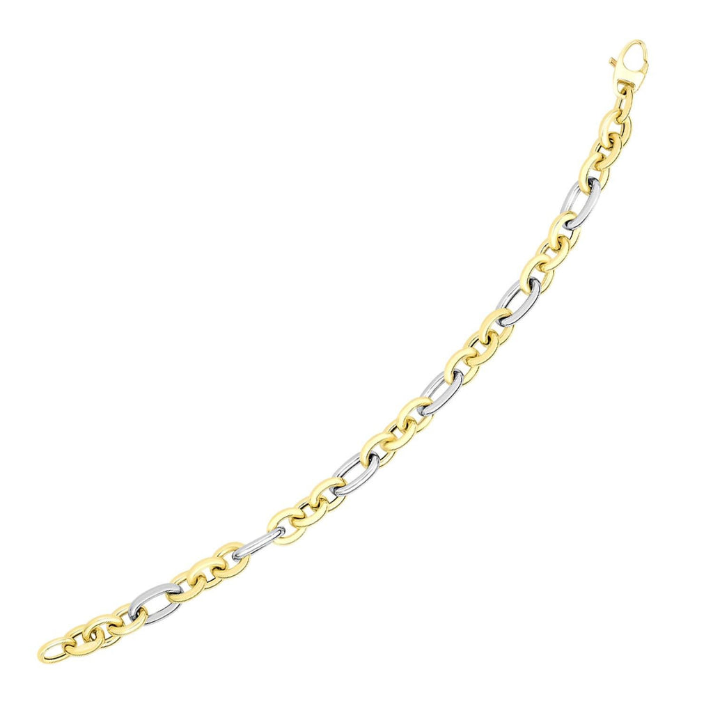 14K Two-Tone Gold Long and Short Style Oval Link Bracelet