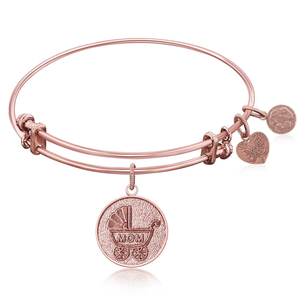 Expandable Bangle in Pink Tone Brass with New Mom Symbol