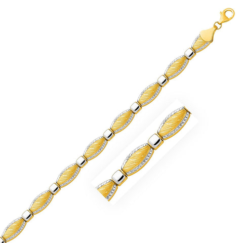 14K Two-Tone Gold Textured Curved Bar Link Bracelet