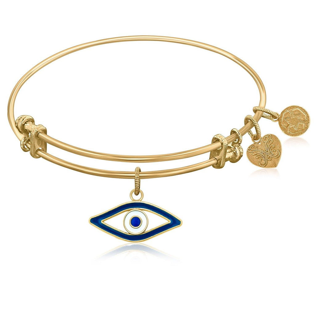 Expandable Bangle in Yellow Tone Brass with Evil Eye Symbol