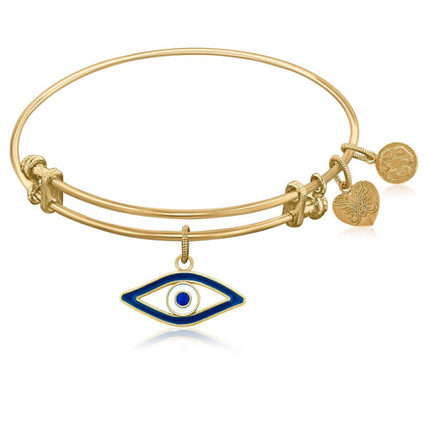 Expandable Bangle in Yellow Tone Brass with Evil Eye Symbol