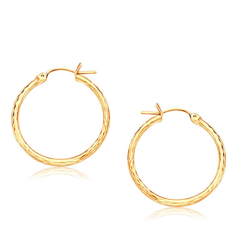 14K Yellow Gold Diamond Cut Hoop Earrings  (25mm Diameter)