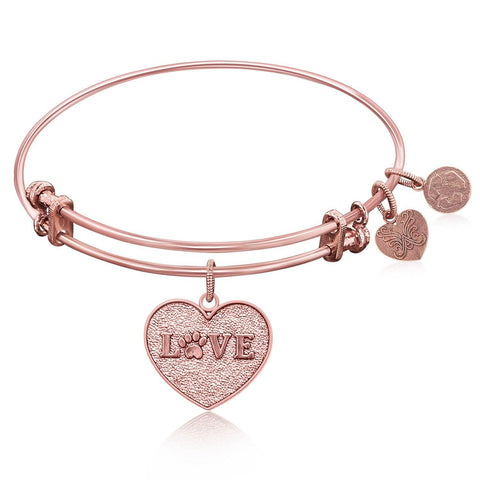 Expandable Bangle in Pink Tone Brass with Love Symbol