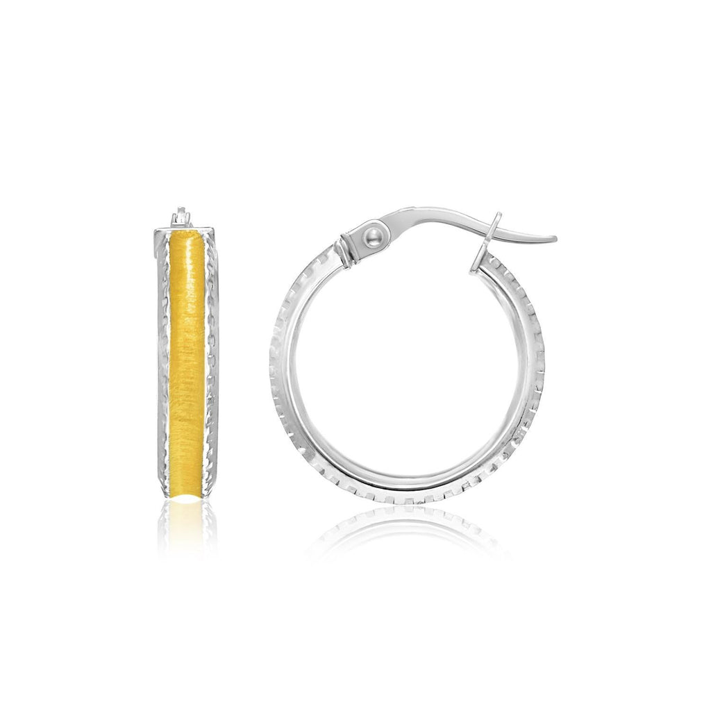 14K Two-Tone Gold Hoop Earrings with Textured Detailing