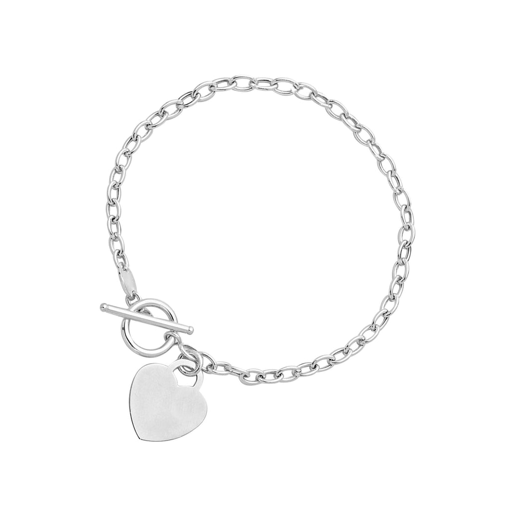 Toggle Bracelet with Heart Charm in 14K White Gold