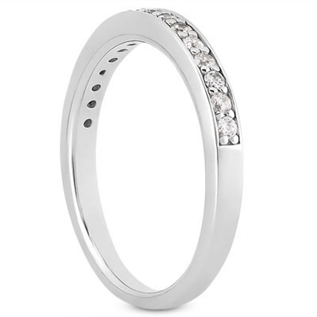 14K White Gold Pave Diamond Wedding Ring Band Set 1/2 Around