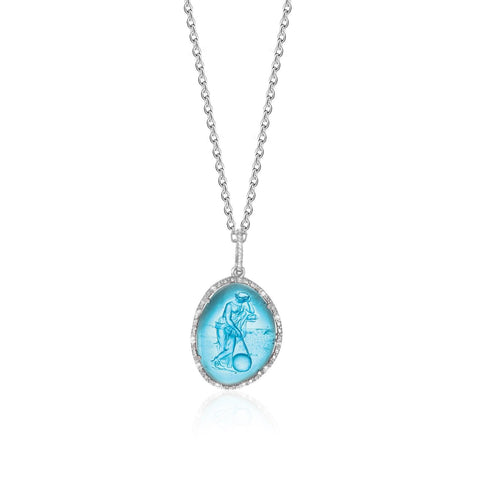 Sterling Silver Diamond Embellished Blue Venetian Glass Cameo Pendant